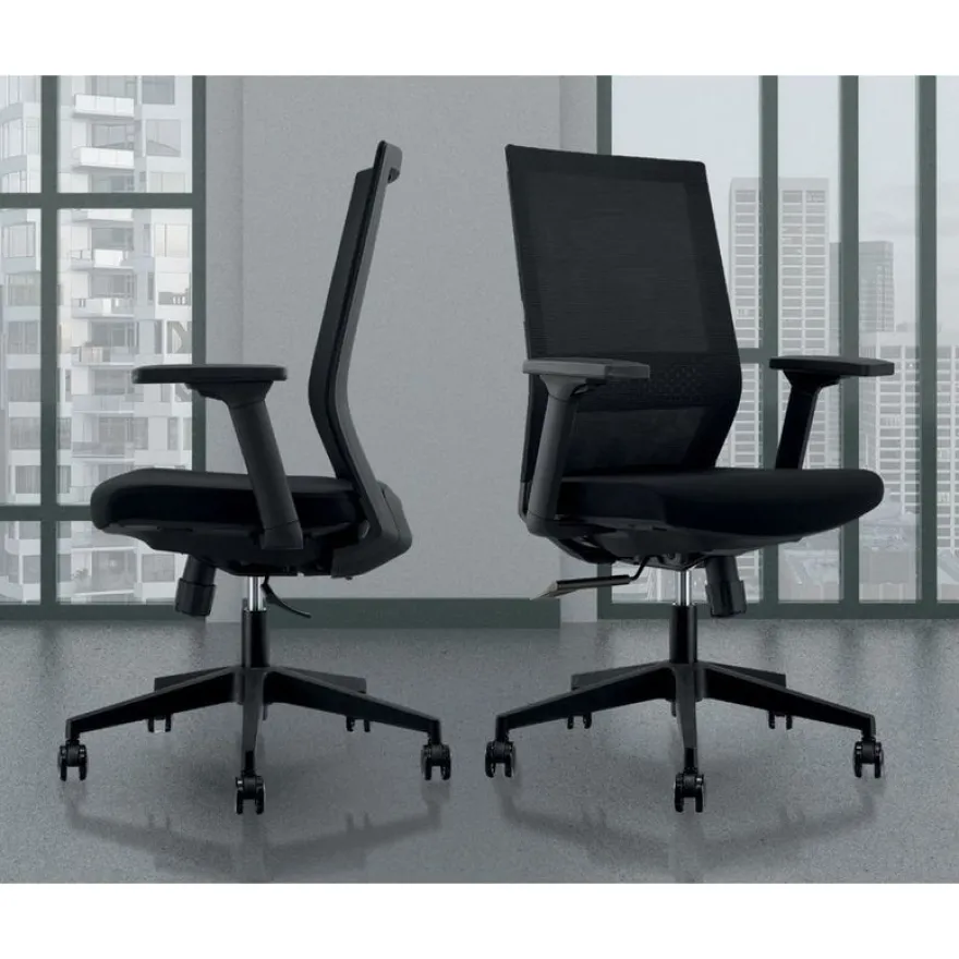 Lot de 5 fauteuils de bureau MAX - accoudoirs réglables - noir