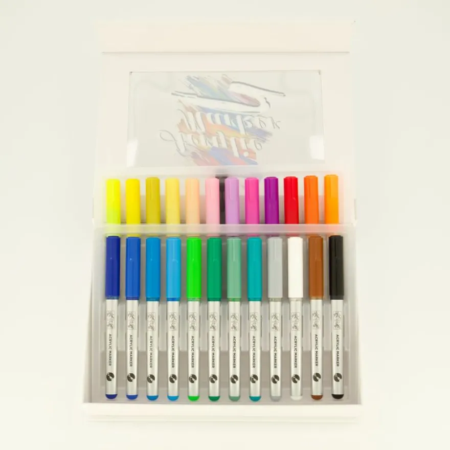 Lot de 24 marqueurs acryliques – pointe ogive pour dessin et loisirs créatifs