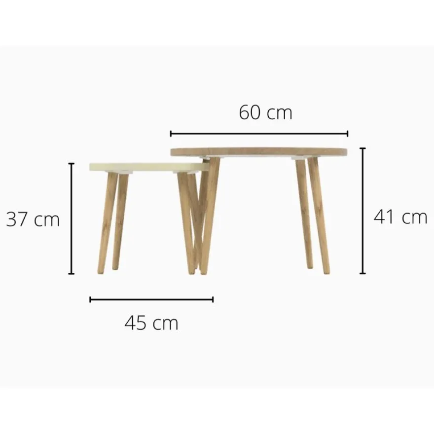 Lot de 2 tables basses - 60X41cm & 45X37cm - Sable et Camel