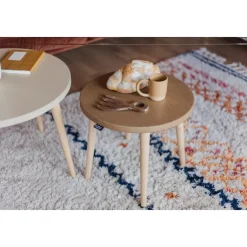 Lot de 2 tables basses - 60X41cm & 45X37cm - Sable et Camel
