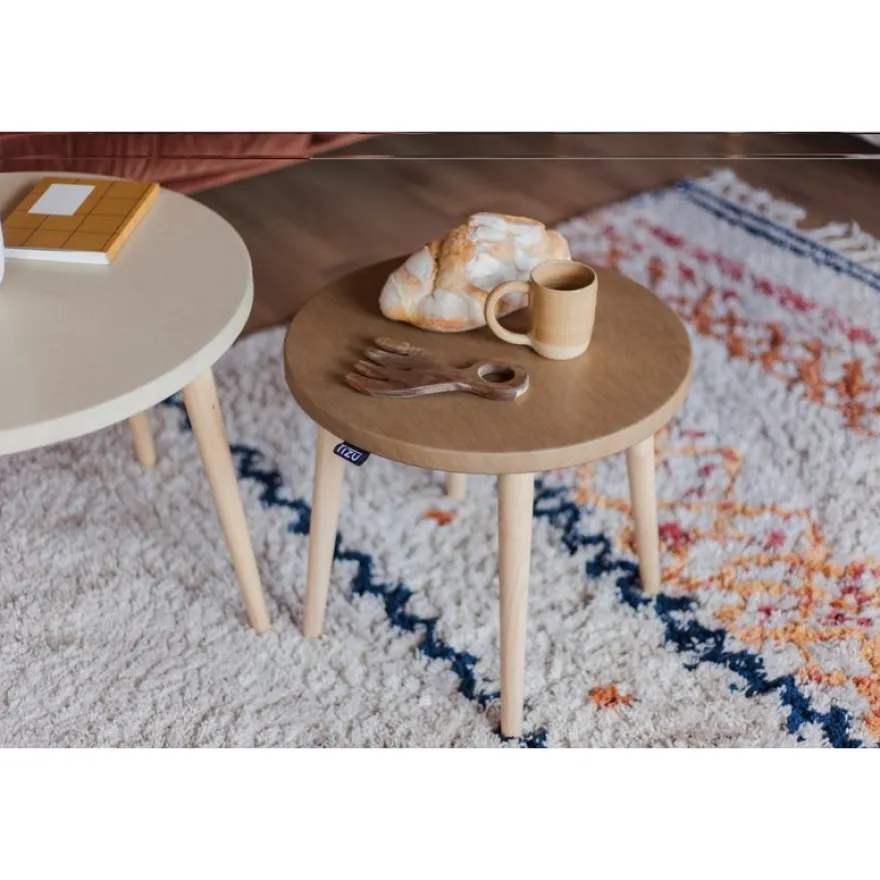 Lot de 2 tables basses - 60X41cm & 45X37cm - Sable et Camel