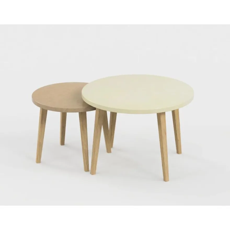 Lot de 2 tables basses - 60X41cm & 45X37cm - Sable et Camel