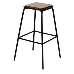 Lot de 2 tabourets hauts OSLO - pieds noirs - assise en bois