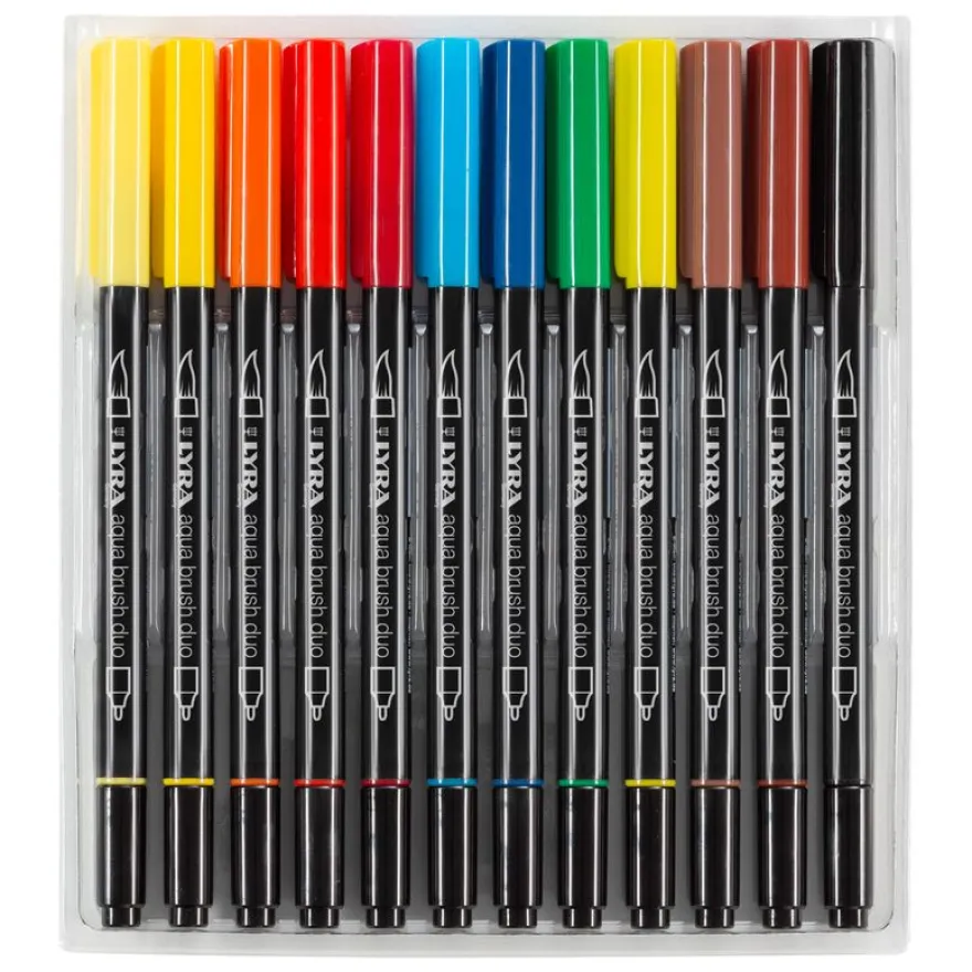 Lyra Aqua Brush Duo - 24 Feutres à pointe en fibre double pointe - couleurs assorties