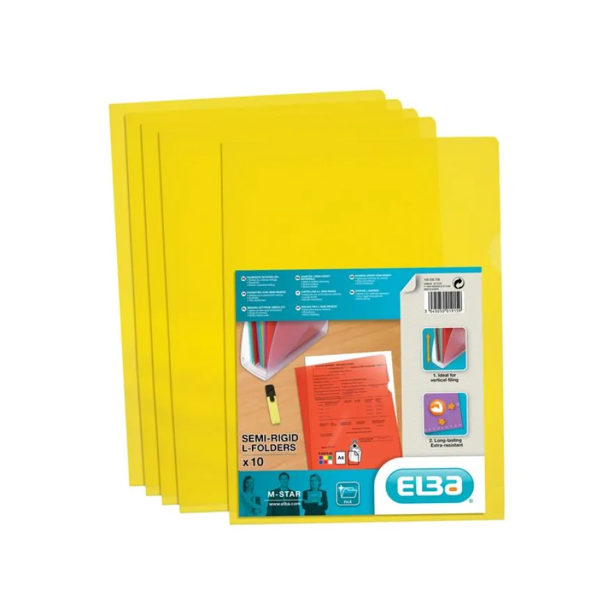 M STAR - 10 Pochettes coin - A4 - pour 25 feuilles - 15/100 - jaune