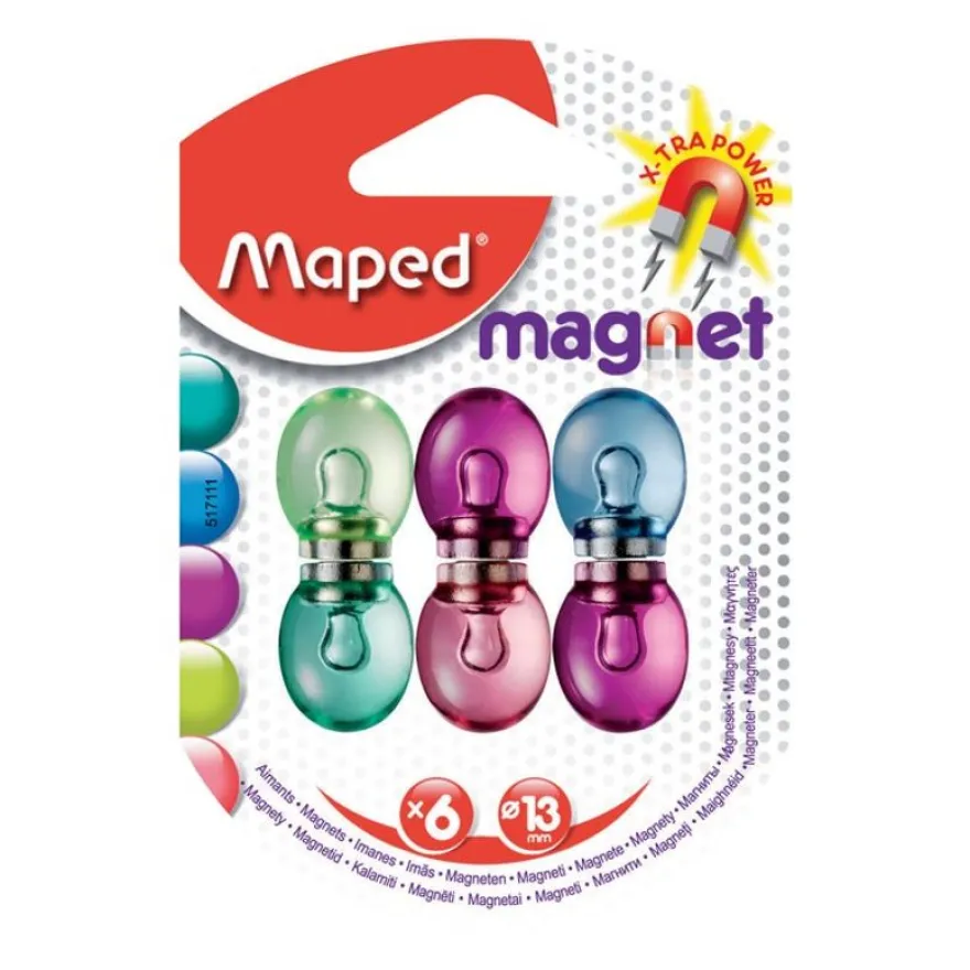 Maped - 6 aimants translucides : bleu, violet, rose et jaune