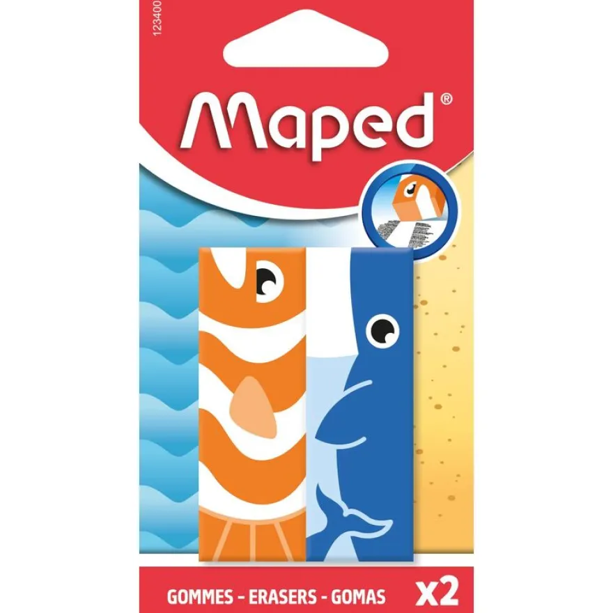 MAPED - 2 gommes ANIMAL - coloris assortis