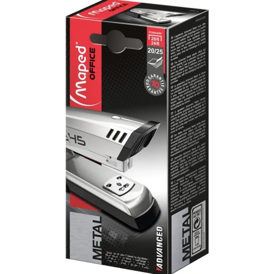 Maped - Agrafeuse Advanced Half Strip A3545 argent - capacité de 25 feuilles - agrafes 24/6 ou 26/6