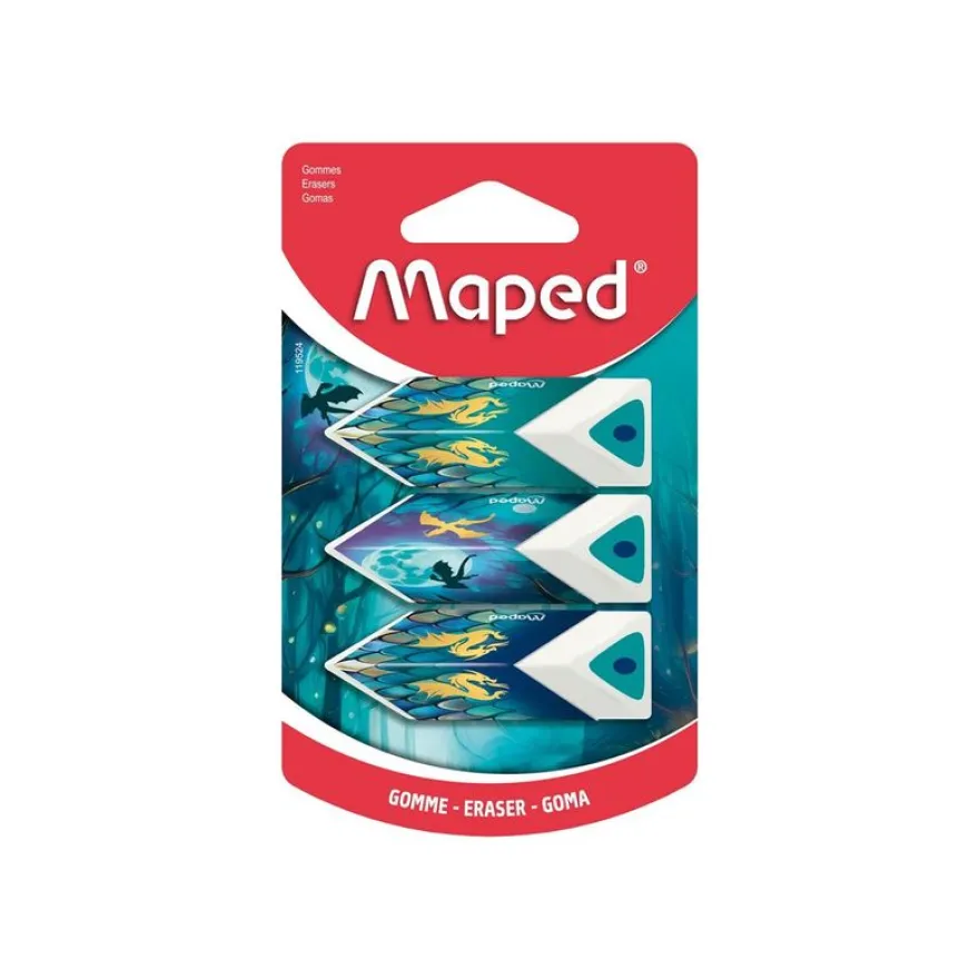 Maped - Dragon - 3 gommes pyramide - blanc - blister