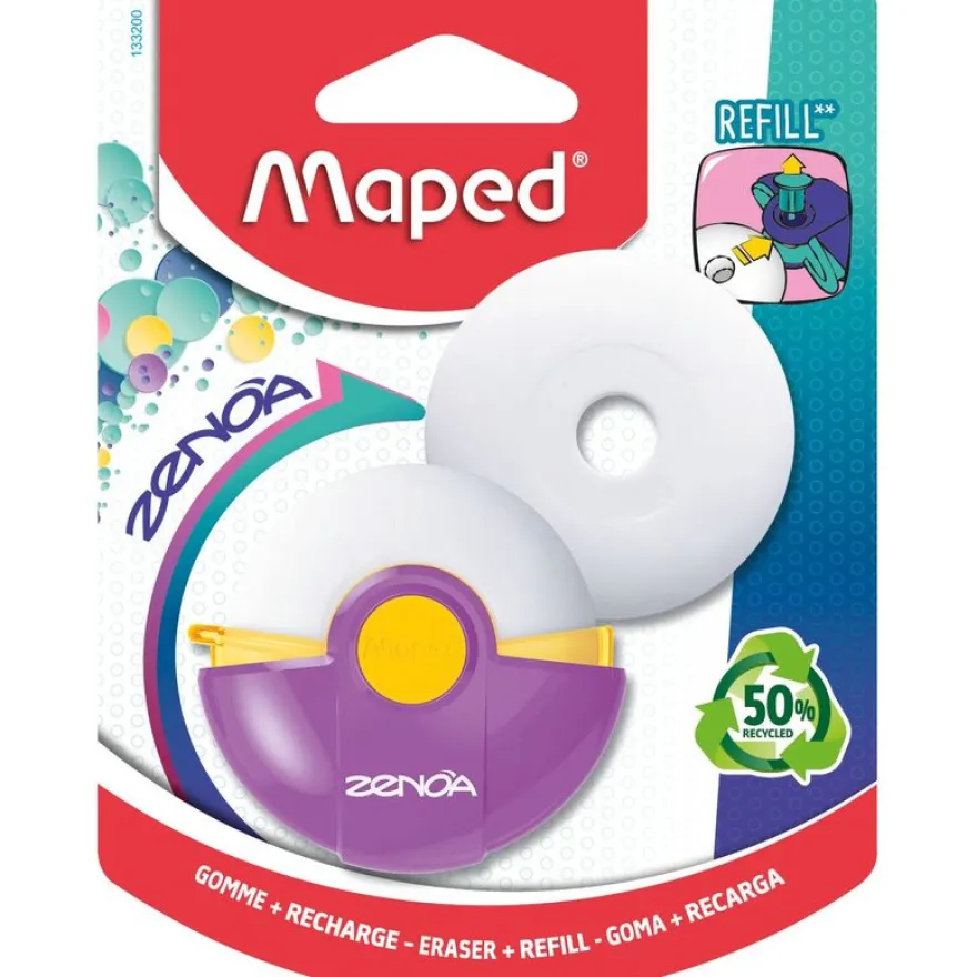 MAPED - Gomme ZENOA rechargeable + 1 recharge - étui rotatif - coloris assortis