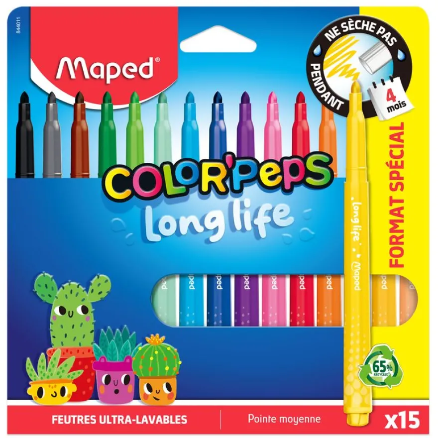 Maped - Lot de 15 Feutres Long Life 2.0 - Pointe Moyenne