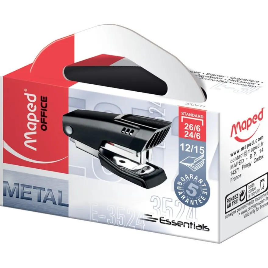 Maped - Mini Agrafeuse Essentials E3524 - capacité de 15 feuilles - agrafes 24/6 ou 26/6