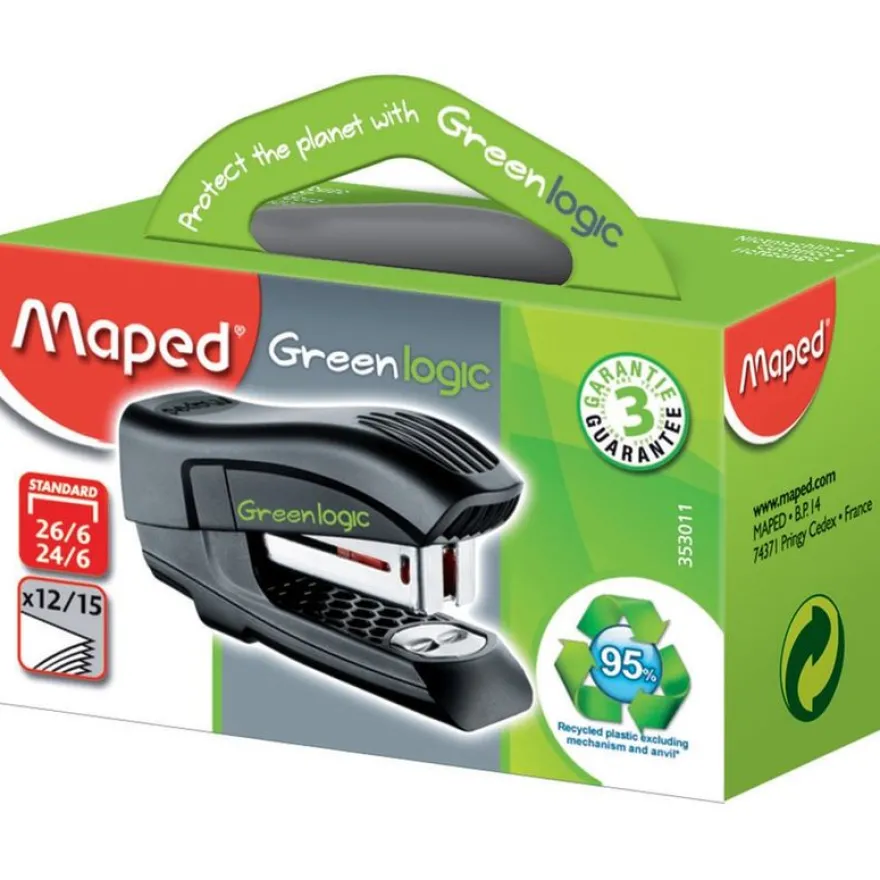 Maped - Mini Agrafeuse Greenlogic - capacité de 15 feuilles - agrafes 24/6 ou 26/6