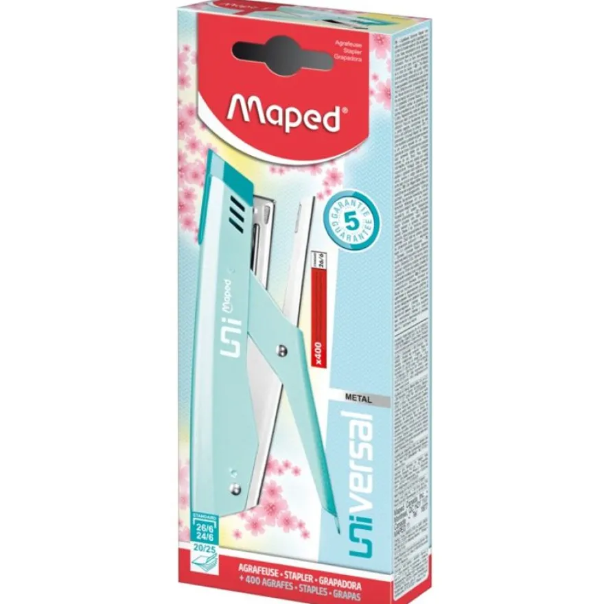 Maped - Pince Agrafeuse Universal Metal - bleu pastel - capacité de 25 feuilles - agrafes 26/6