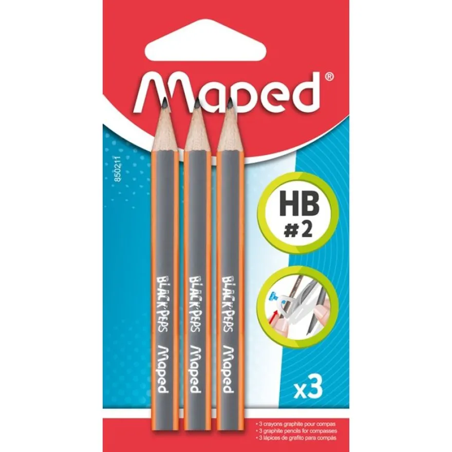 Maped Black'Peps - Pack de 3 mini crayons graphite