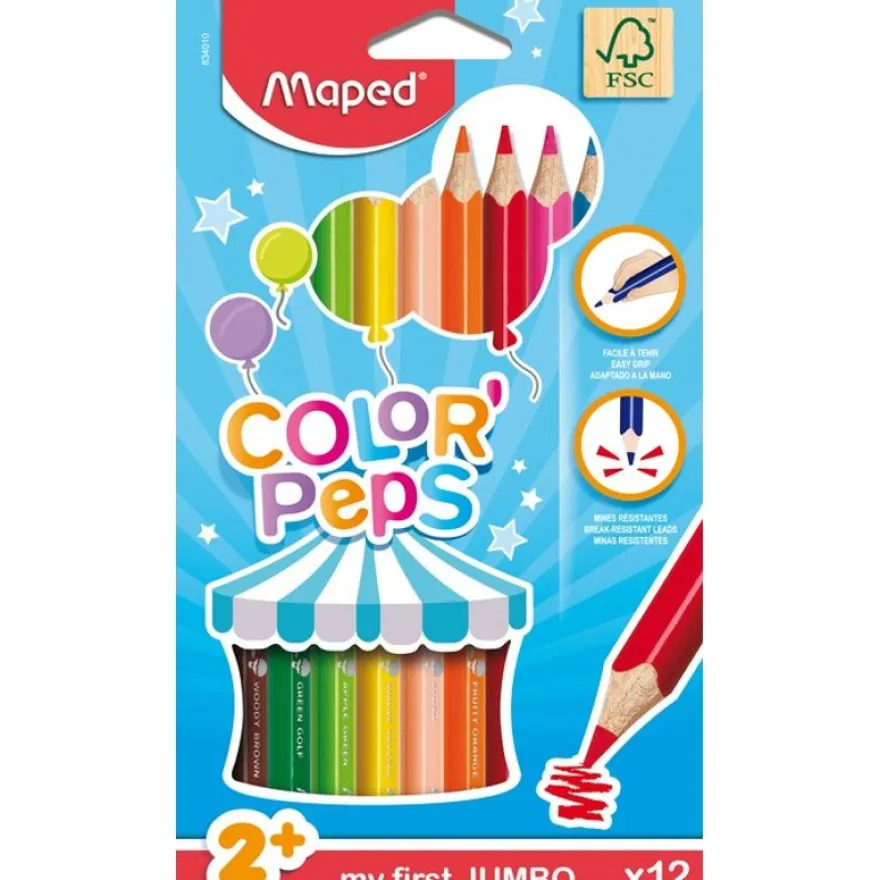 Maped Color'Peps Jumbo - 12 Crayons de couleur triangulaires