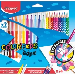 Maped Color'Peps Oops - Combo Pack avec 10 feutres effaçables avec 2 effaçeurs + 12 crayons de couleur effaçables