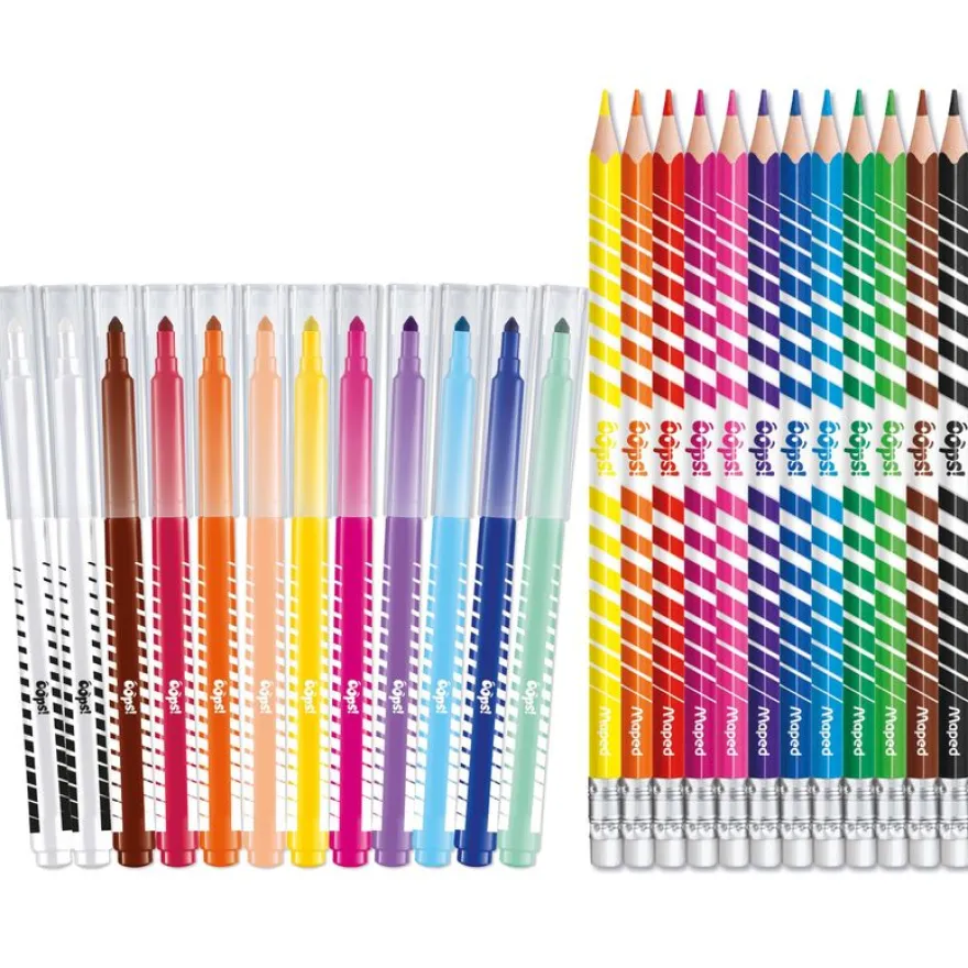 Maped Color'Peps Oops - Combo Pack avec 10 feutres effaçables avec 2 effaçeurs + 12 crayons de couleur effaçables