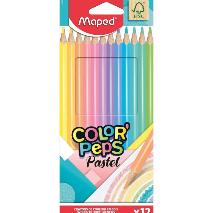 Maped Color'Peps Pastel - 12 Crayons de couleur - couleurs pastels assorties