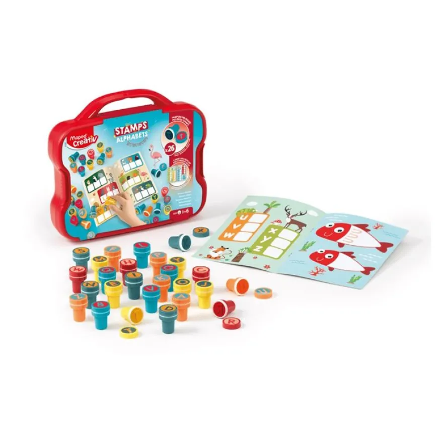Maped Creativ - Ensemble de timbre d'artisanat - 26 pièces - alphabet - rouge, orange, jaune, vert foncé, vert clair
