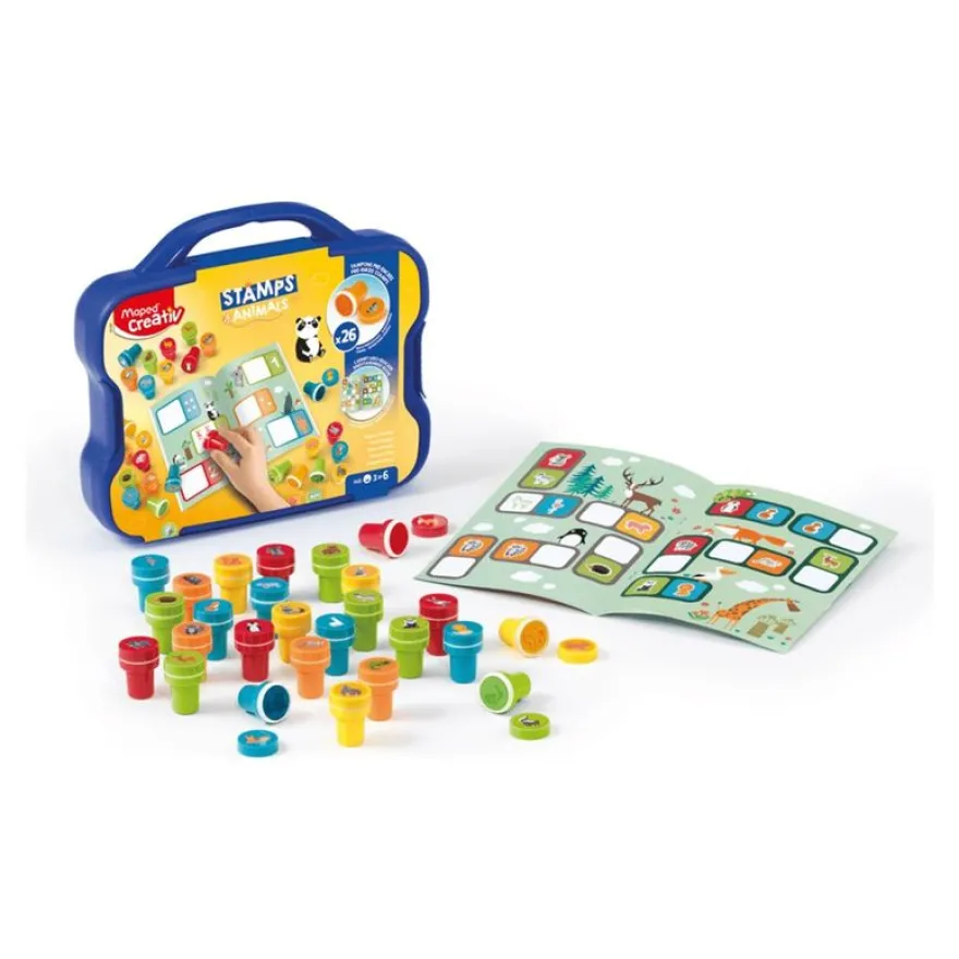 Maped Creativ - Ensemble de timbre d'artisanat - 26 pièces - animaux - rouge, orange, jaune, bleu, vert