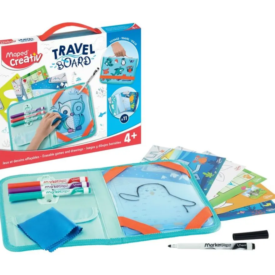 Maped Creativ Travel Board - Kit ardoise voyage animaux - jeux effaçables
