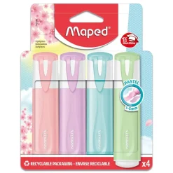 Maped Fluo Peps Pastel - Pack de 4 surligneurs - couleurs pastels assorties