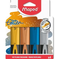 Maped Fluopep's Glitter Metal - Pack de 4 surligneurs - couleurs métalliques assorties