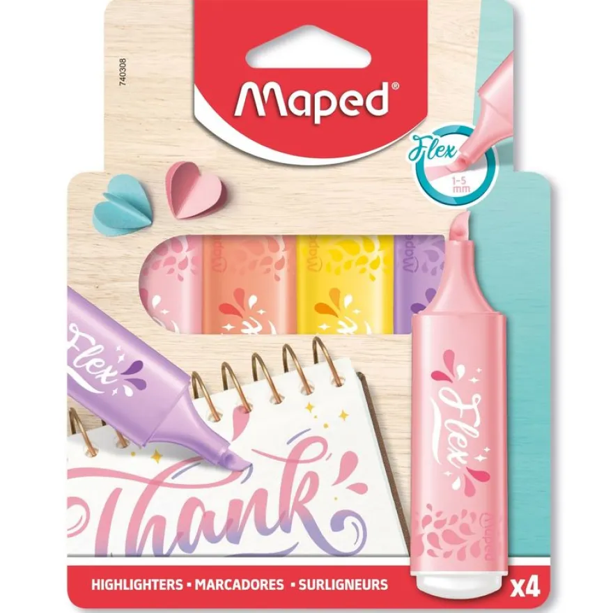 Maped Fluo'peps Flex Pastel - Pack de 4 surligneurs - couleurs assorties