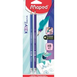Maped Kidy'Learn - Blister de 2 Crayons graphite Blackpep's triangulaire HB - embout gomme + 1 guide doigts (41% matière recyclée)