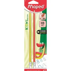 Maped Kidy'Learn - Blister de 2 Crayons graphite Blackpep's triangulaire HB - embout gomme - texture antidérapante (41% matière recyclée)