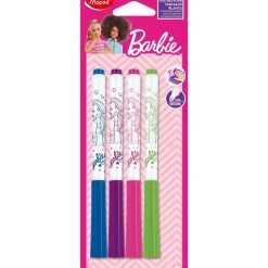 Maped Licence Barbie - 4 Feutres effaçables à sec pour ardoise blanche, - couleurs assorties