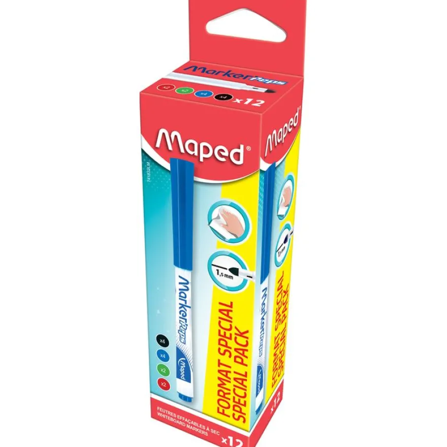 Maped Marker'Peps - Pack de 12 marqueurs effaçables - pointe fine - couleurs assorties