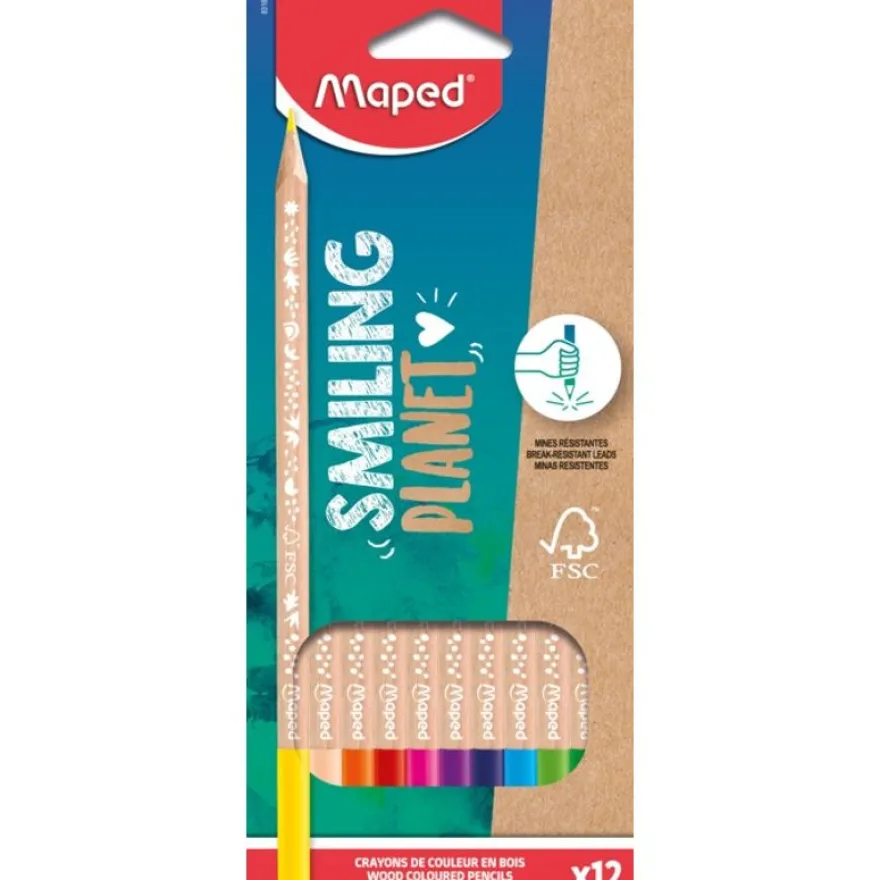 Maped Smiling Planet - 12 Crayons de couleur en bois