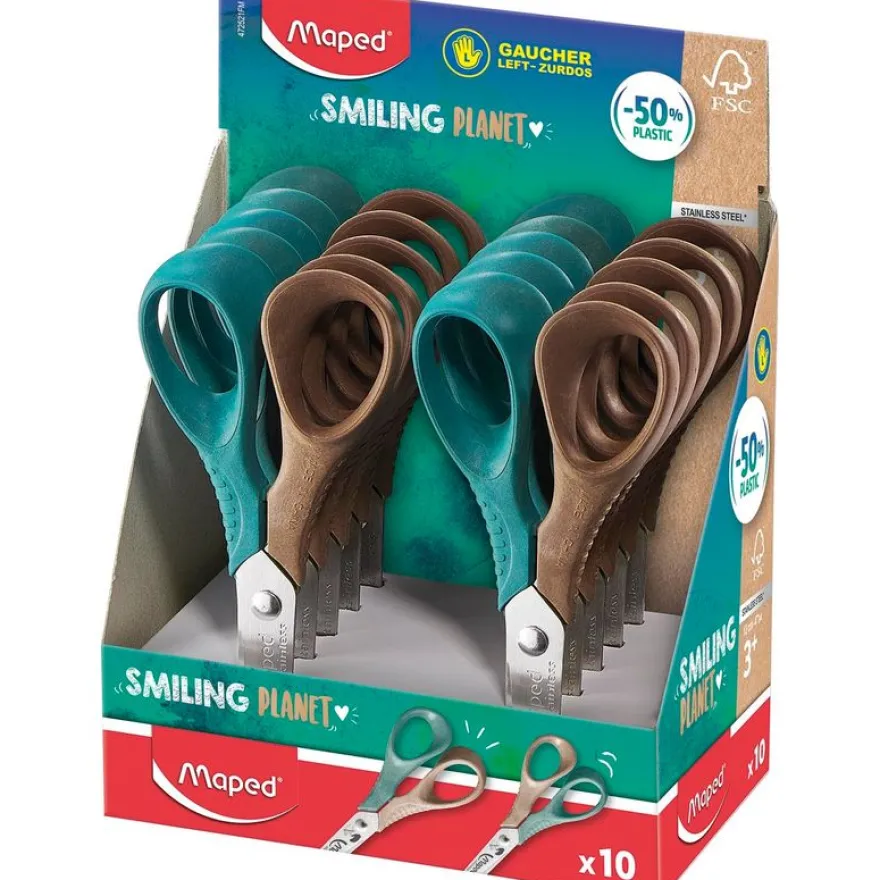 Maped Smiling Planet - Ciseaux Vivo pour gaucher 12 cm - disponible dans différentes couleurs - 50% en fibre de bois