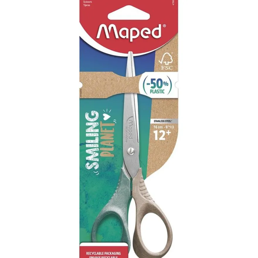 Maped Smiling Planet - Ciseaux Shape 16 cm - disponible dans différentes couleurs - en bois