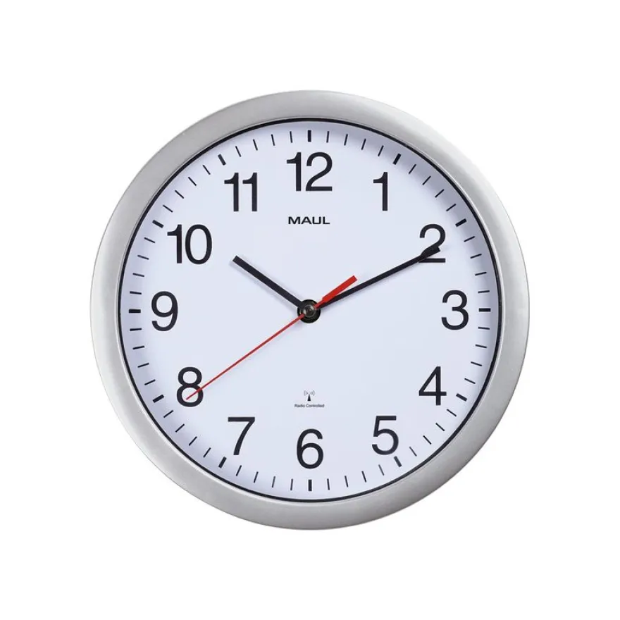 MaulRun - Horloge - mécanisme radio pilotée - 25 cm - blanc argenté