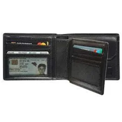 Maverick - Portefeuille à 2 volets anti-piratage avec porte-cartes amovible - cuir noir