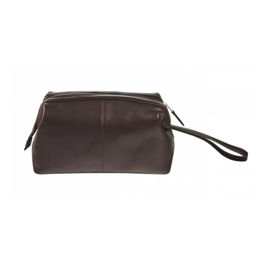 Maverick brown - Trousse de toilette taille S - oval - cuir de vachette pleine fleur tanné végétal - brun