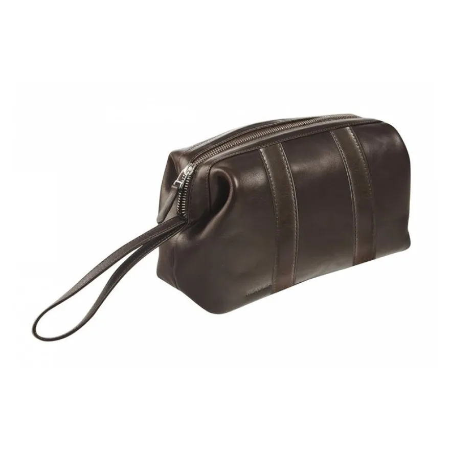 Maverick brown - Trousse de toilette taille S - oval - cuir de vachette pleine fleur tanné végétal - brun