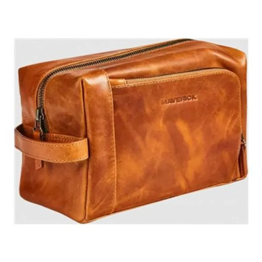 Maverick New Men - Trousse de toilette - cuir de vachette pleine fleur tanné végétal - cognac
