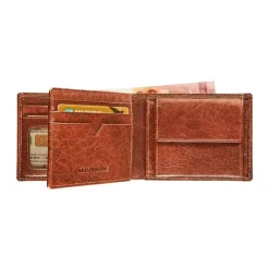 Maverick Rough Gear - Portefeuille - RFID, avec pochette à monnaie - cuir de buffle pleine fleur à tannage végétal - cognac