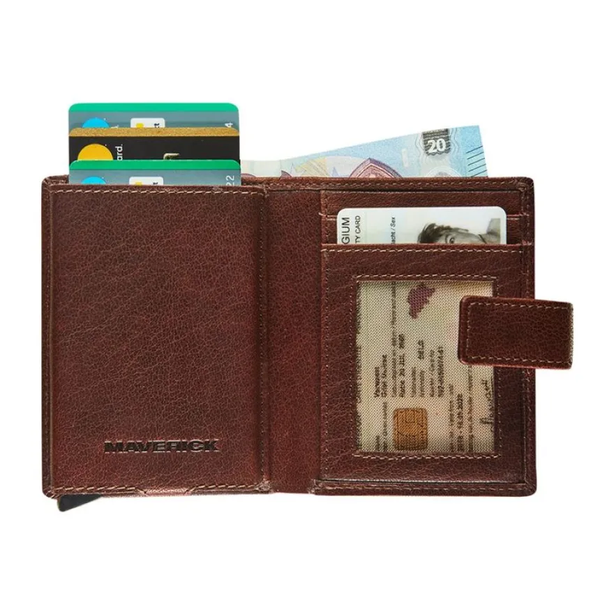 Maverick Rough Gear - Portefeuille - super compact RFID - cuir de buffle pleine fleur à tannage végétal - cognac