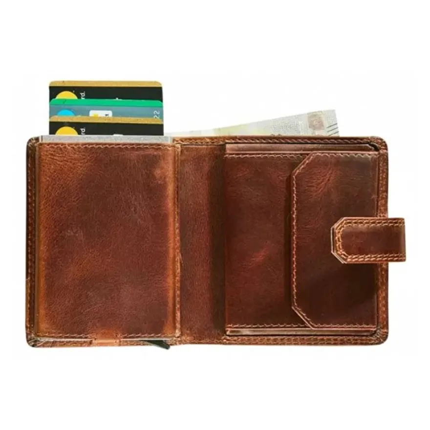Maverick The Original - Portefeuille - compact RFID - cuir de vachette pleine fleur tanné végétal - brun