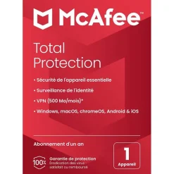 McAffee Total Protection - Code d'activation envoyé par email valable pour 1 appareil pendant 1 an
