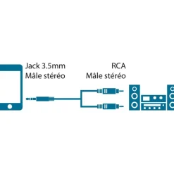 MCL Samar - adaptateur audio/stéréo 2 prises RCA (M) vers JACK 3.5 (M) - 1,5 m
