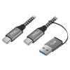 MCL Samar - Câble USB de type-C 3.2 - tressé 10 Gb - 100W 5A - 2 m + adaptateur - noir et gris