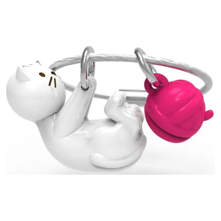 Metalmorphose - Porte-clés - chat blanc et sa pelote de laine