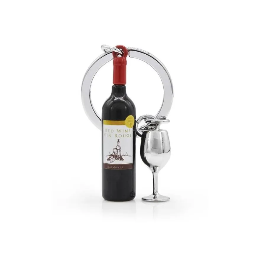 Metalmorphose - Porte-clés - bouteille de vin et son verre