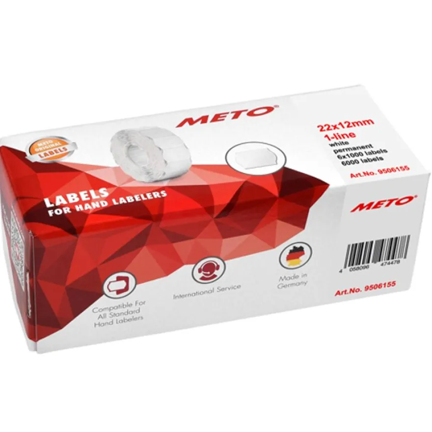 METO Arrow - Boîte de 6 rouleaux de 1000 étiquettes permanentes - 22 x 12 mm - blanc - pour étiqueteuse 1 ligne
